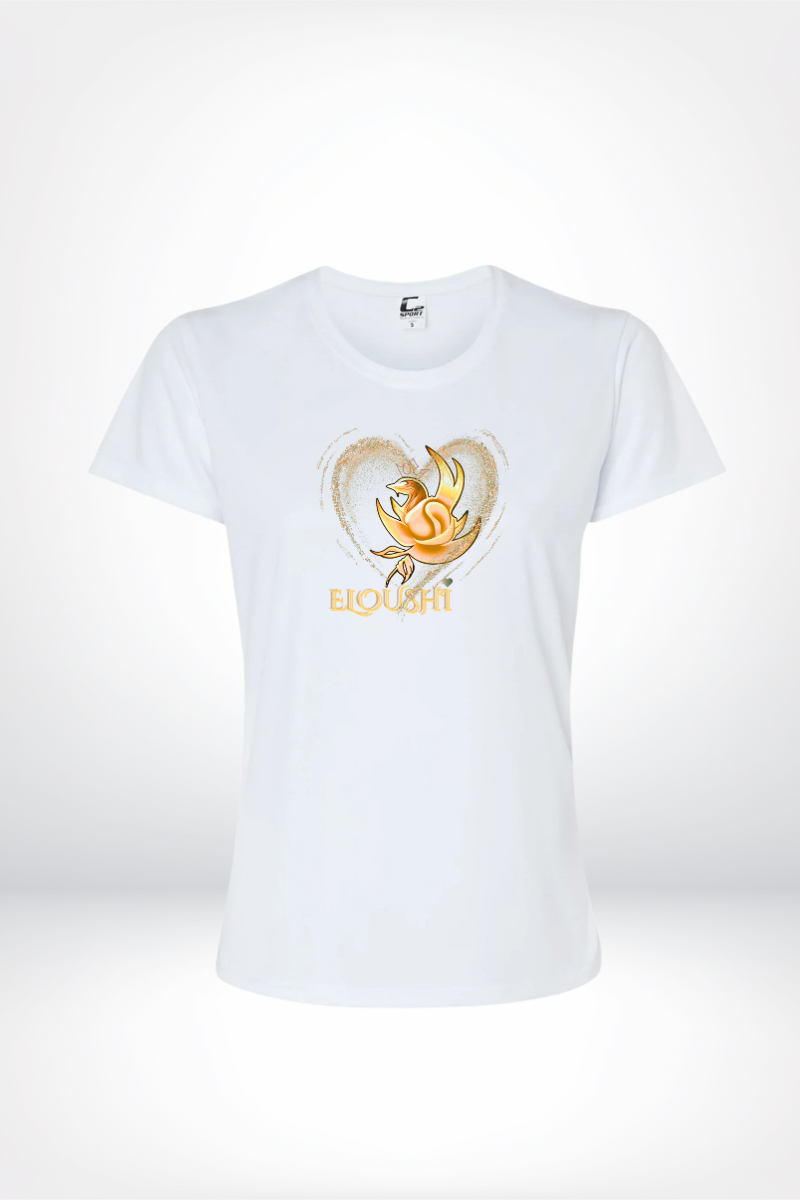 Woman’s Eloushi Gold Heart White Tee