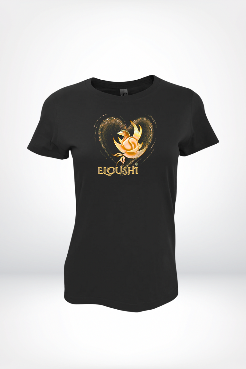 Woman’s Eloushi Gold Heart Black Tee