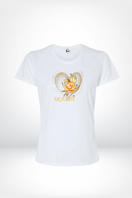 Woman’s Eloushi Gold Heart White Tee