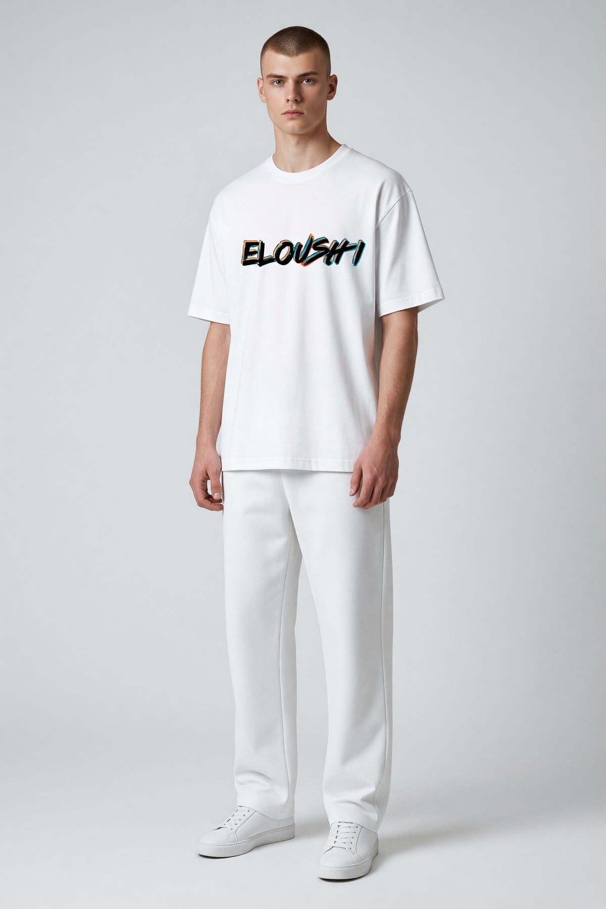 Eloushi Brush Script Tee - model shot