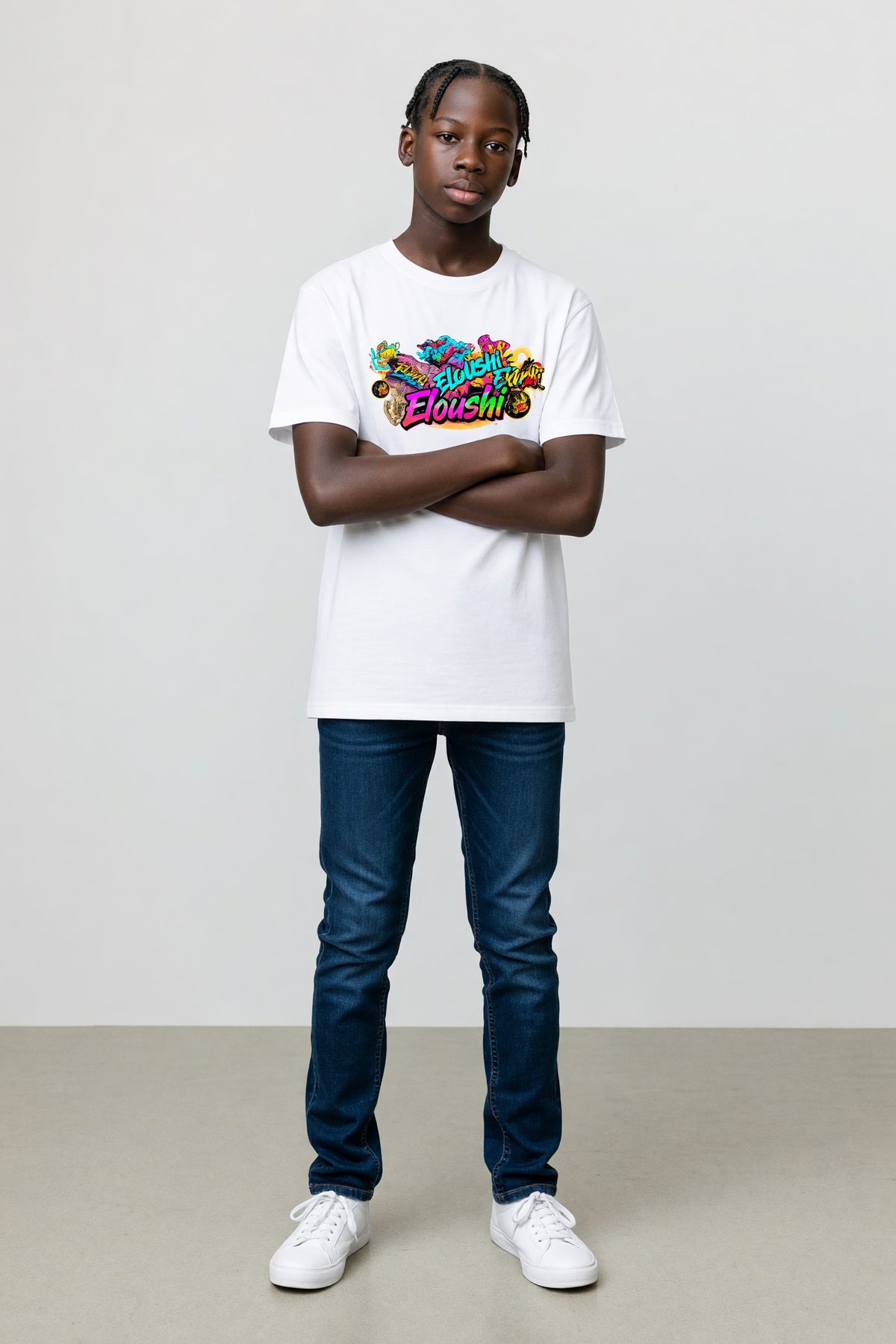 Eloushi Color Graffiti Script Tee - model shot
