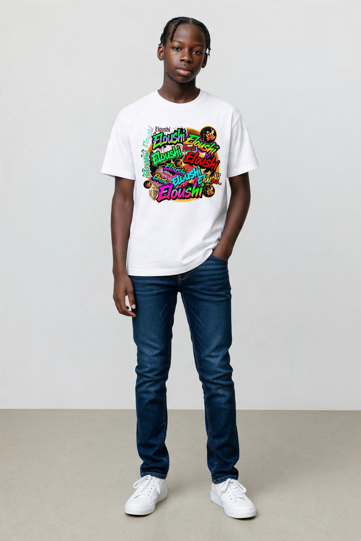 Eloushi Graffiti Collage Tee - model shot