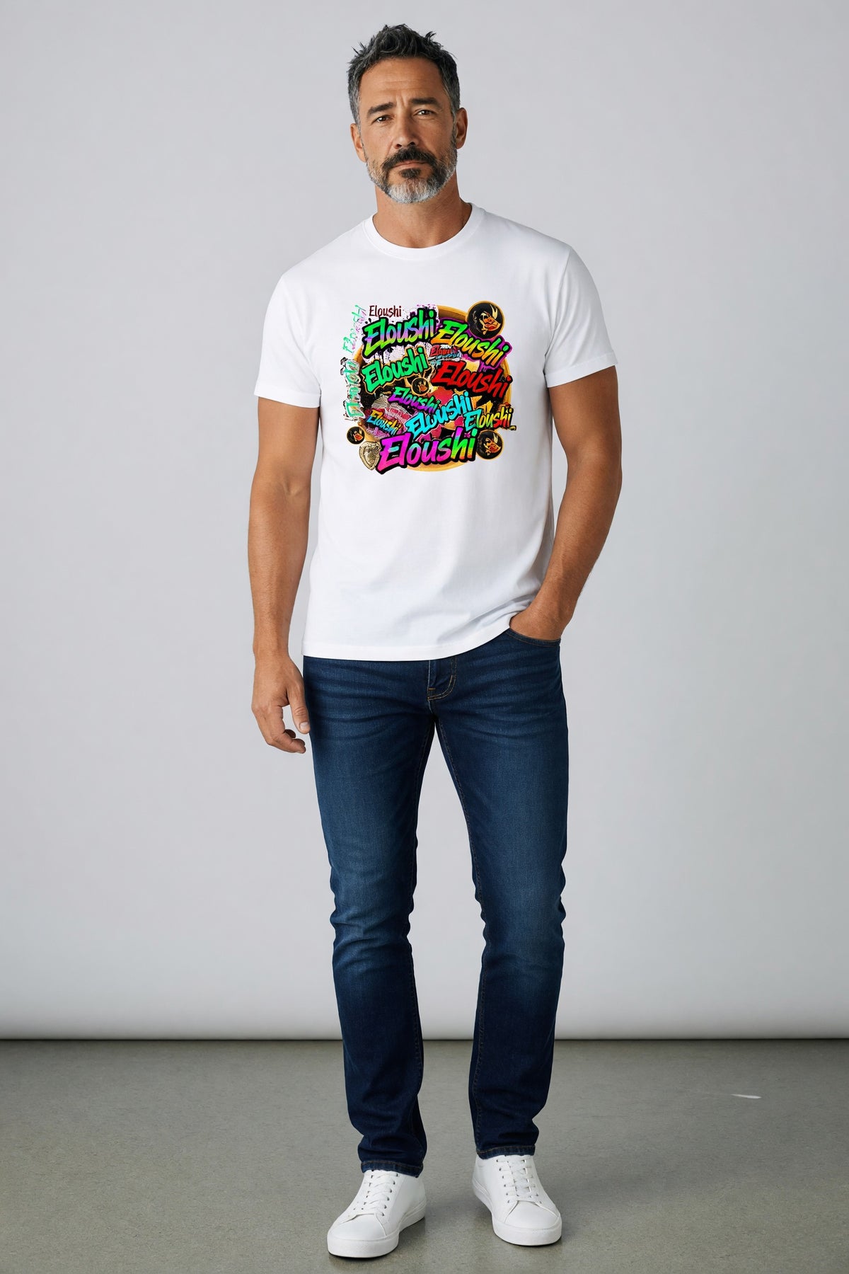 Eloushi Graffiti Collage Tee - model shot