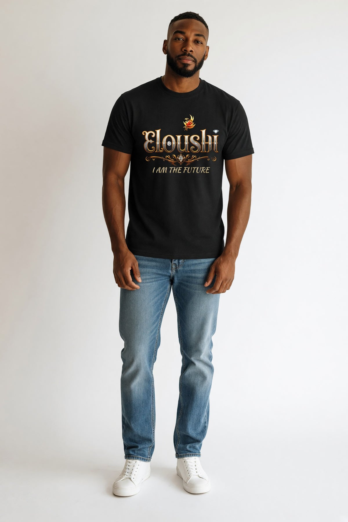 Eloushi I Am The Future Serif Tee - model shot