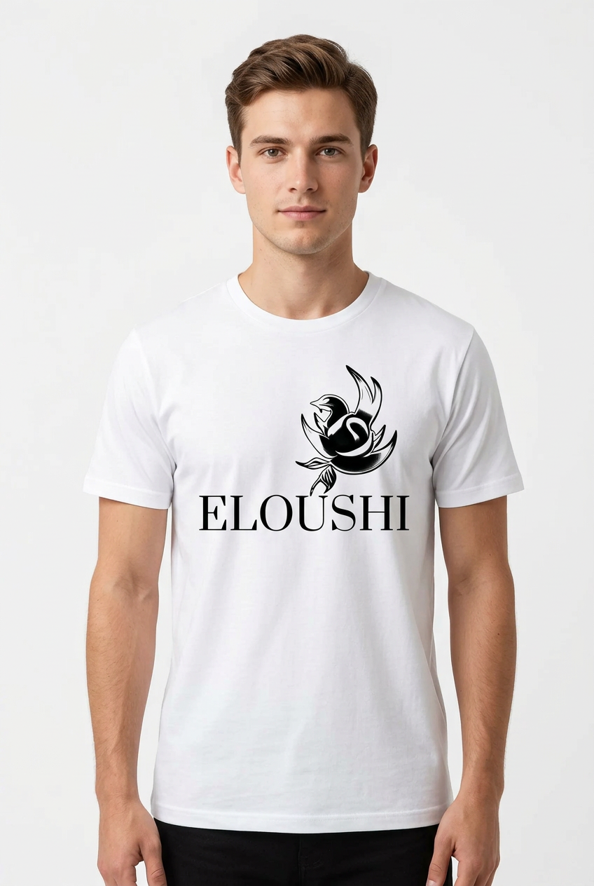 Eloushi Phoenix Original Logo Tee - white, on model