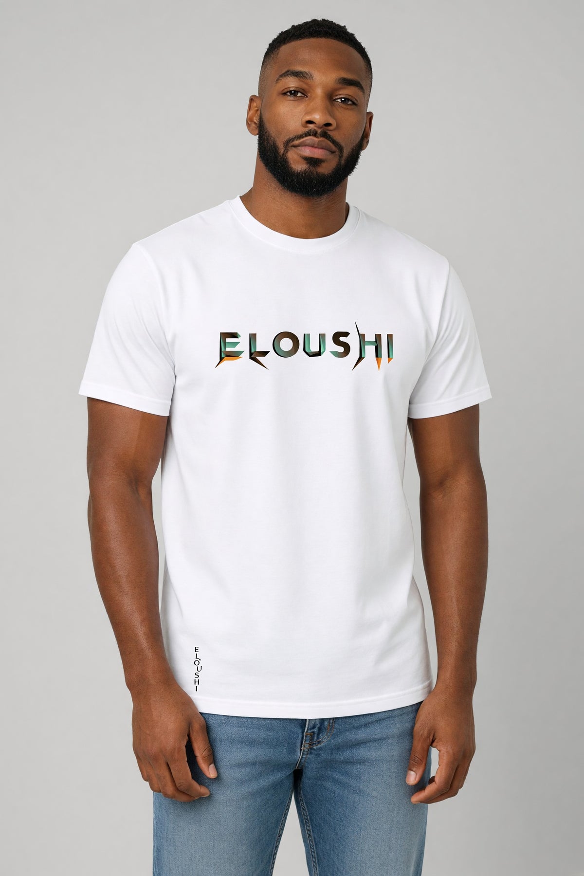 Eloushi Olive Script Tee - model shot
