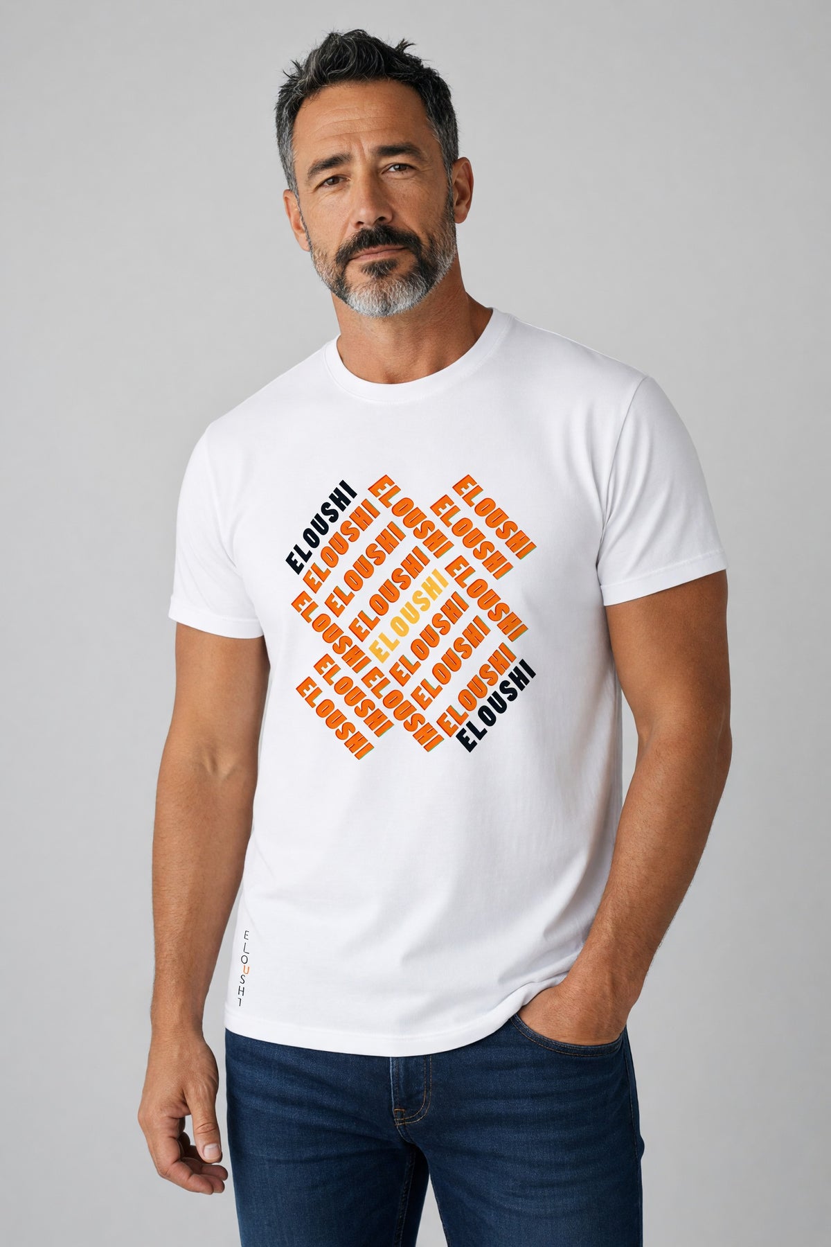 Eloushi Orange Geo Tee - model shot