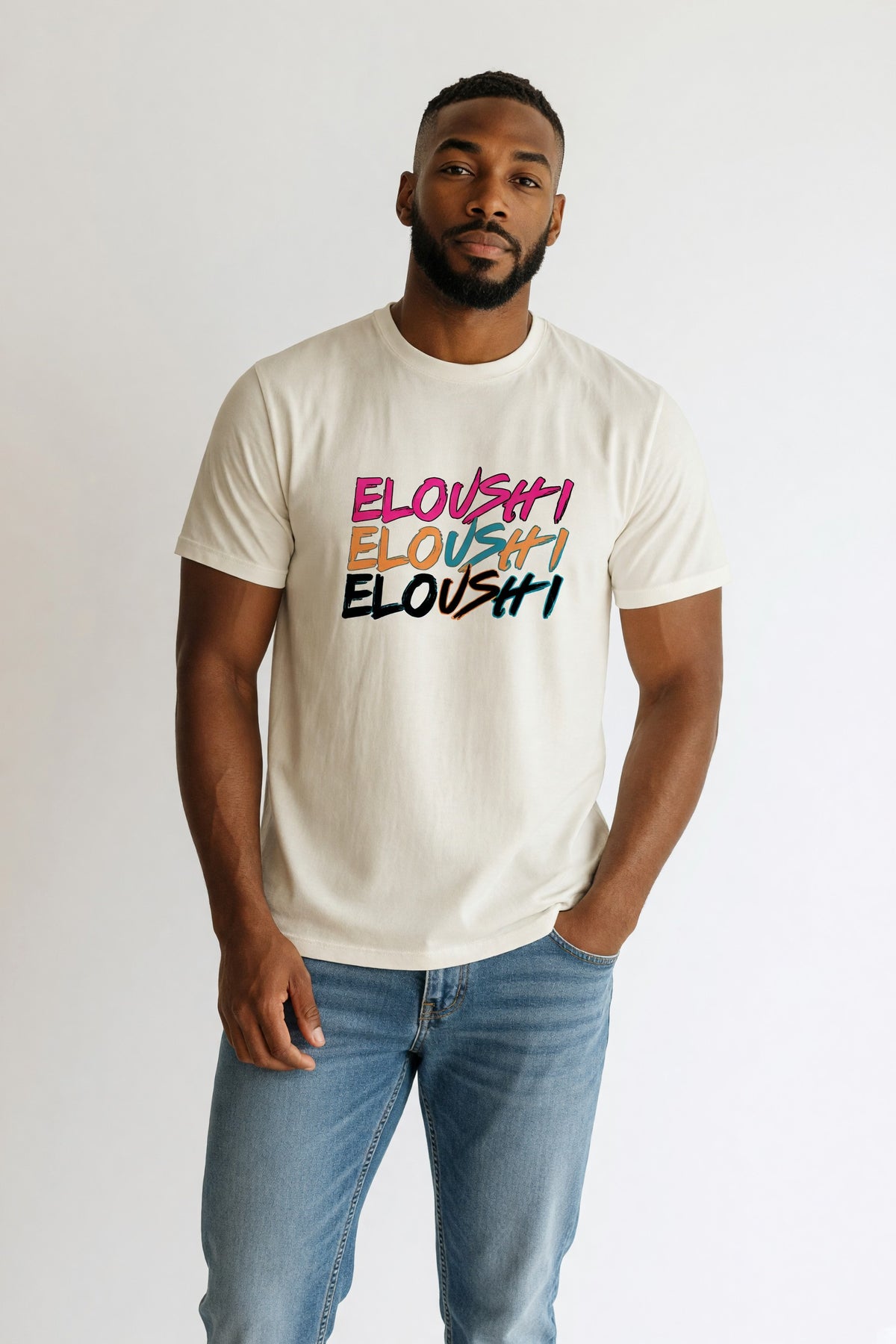 Eloushi Stacked Script Tee - model shot
