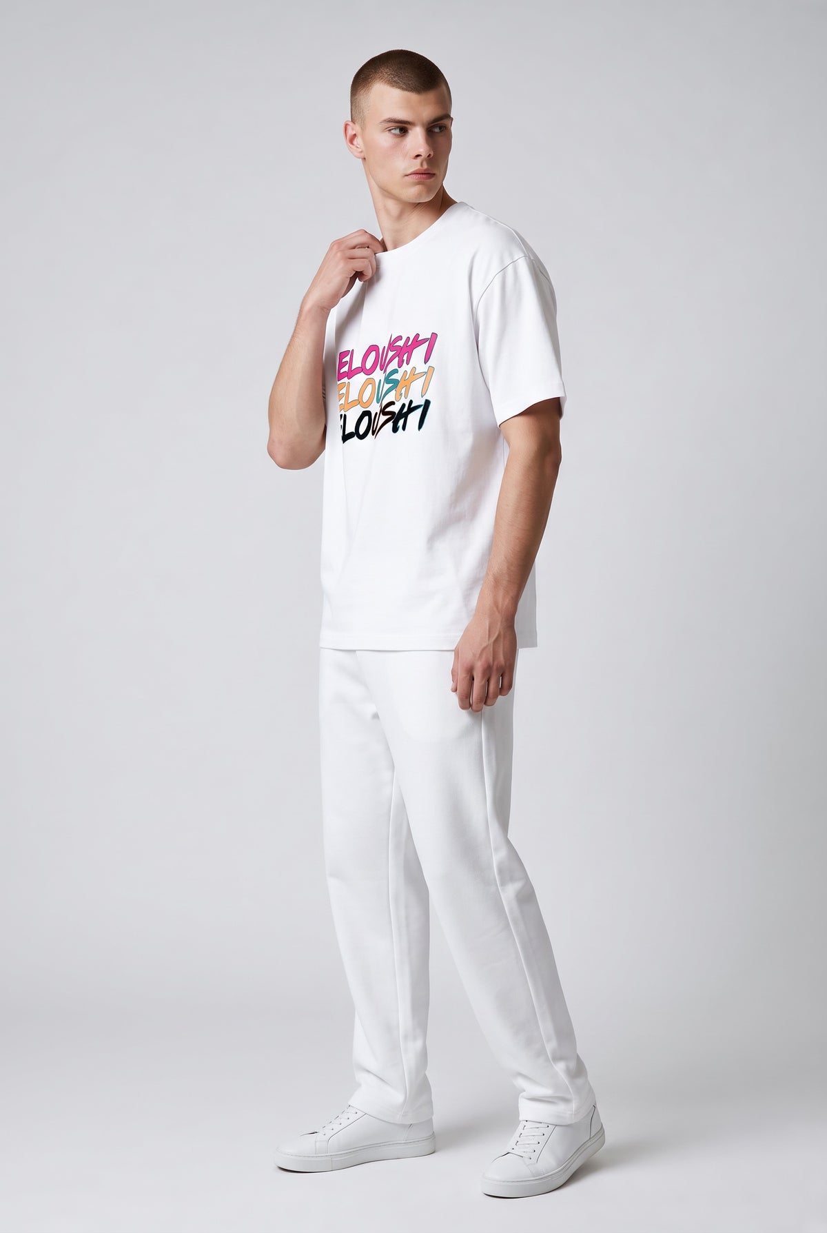 Eloushi Stacked Script Tee - model shot