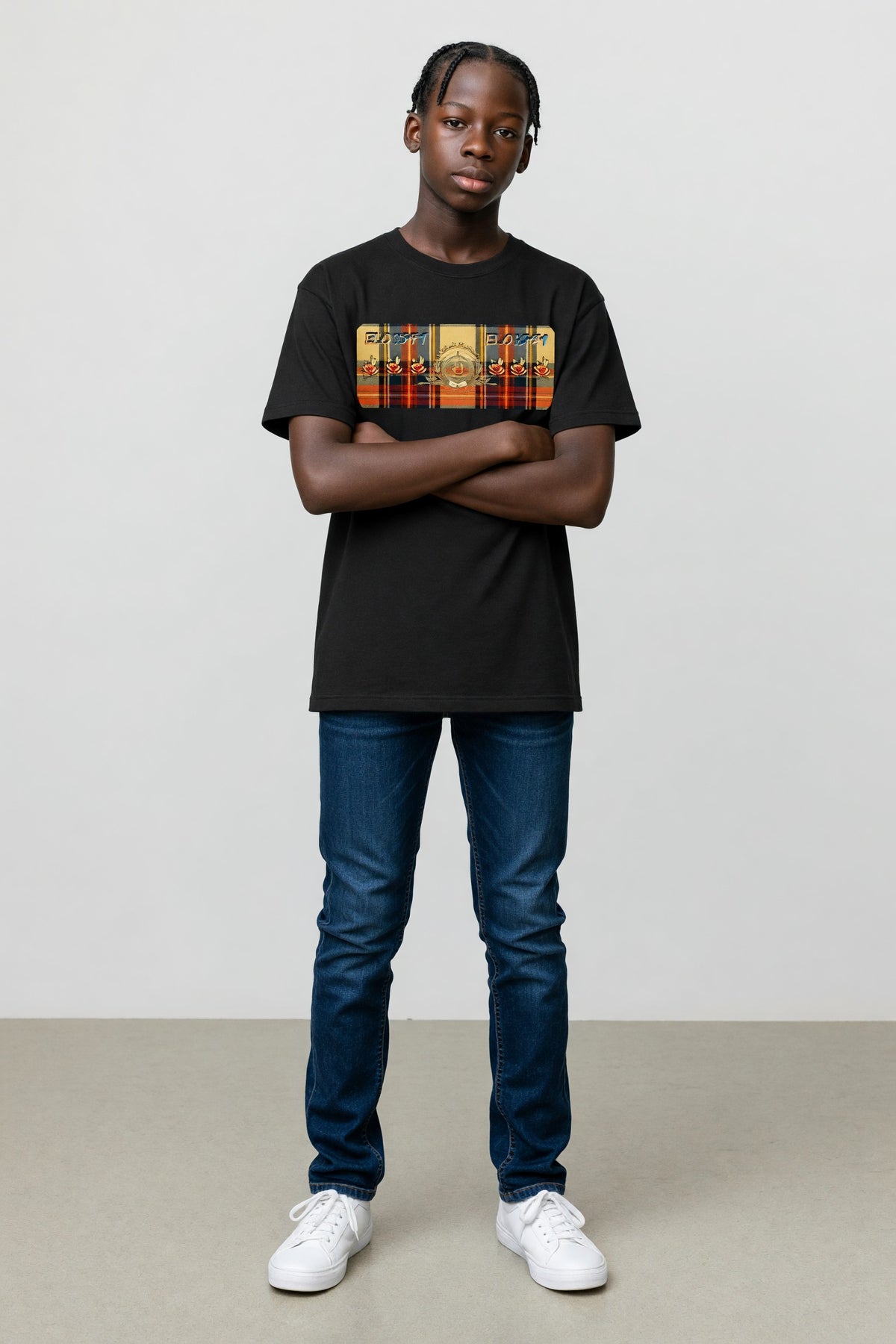 Eloushi Tartan Panel Tee - model shot