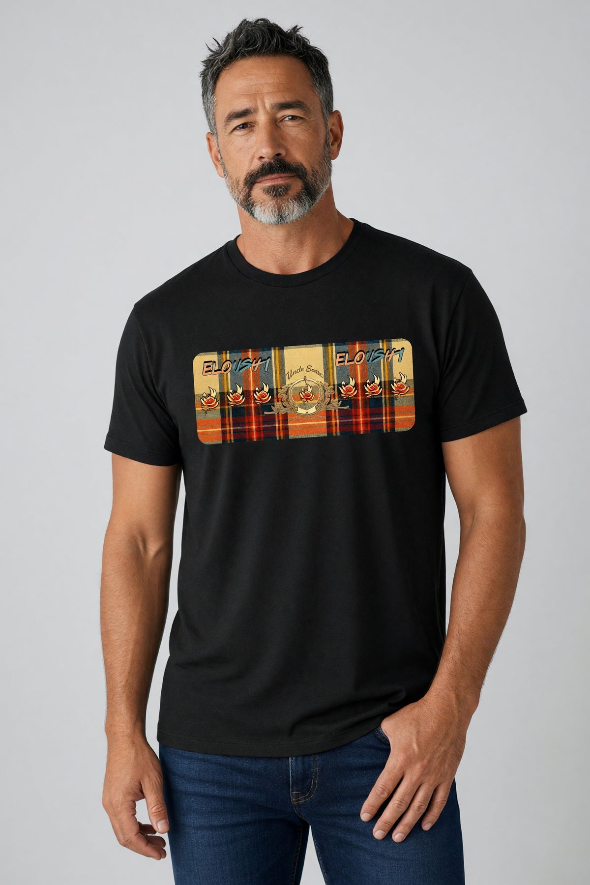 Eloushi Tartan Panel Tee - model shot