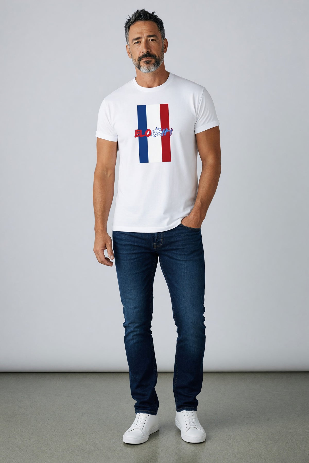 Eloushi Tricolor Bar Tee - model shot