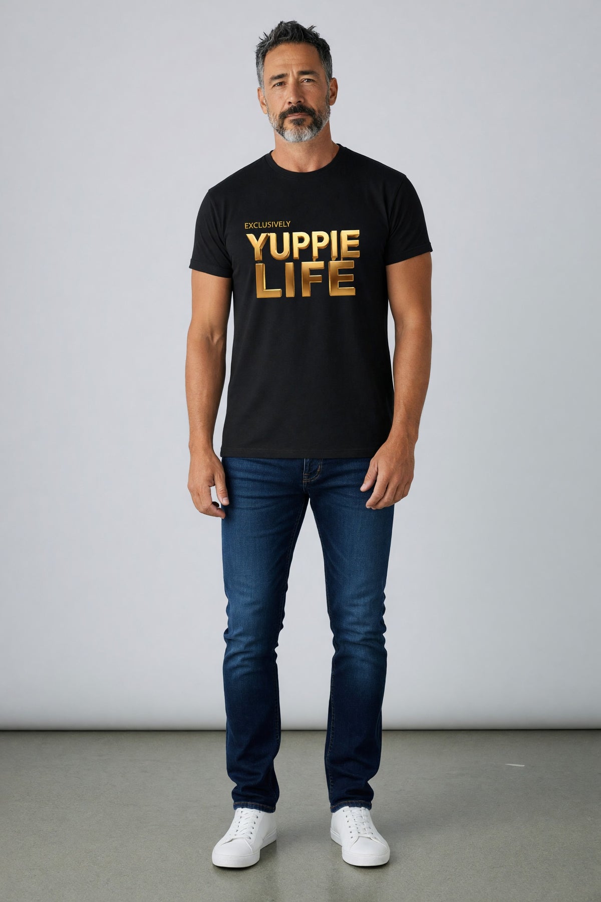 Yuppie Life Gold Block Tee - model shot